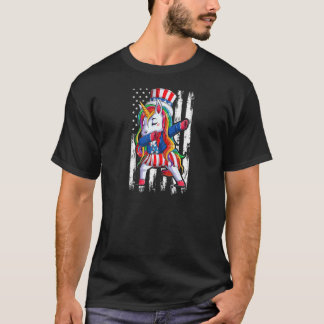 Girls 4th Of July Dabbing Rainbow Patriotic Unico T-Shirt