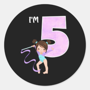 Girl's 5 Year Old Gymnast 5th Birthday Party Gymna Classic Round Sticker