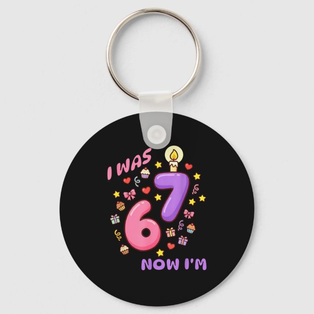 Girls 6 7 Old 7th Birthday Key Ring (Front)