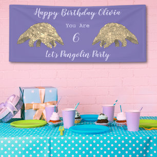 Girls 6th Birthday Party Pangolin Purple Banner
