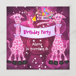 Girls 6th Birthday Party Pink Giraffe Kids Child Invitation