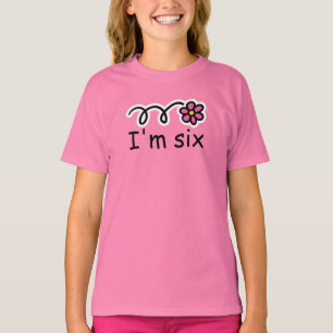 Girl's 6th Birthday shirt with pink daisy flower