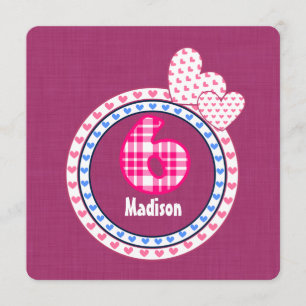 Girl's 6th Birthday Six Year Old Pink Blue 003 Invitation