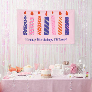 Girl's 7th Birthday 7 Pink, Purple Candles Party Banner