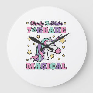 Girls 7th Grade Back To School Magical Unicorn Gif Large Clock