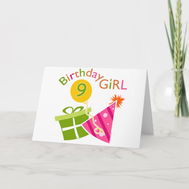 Girls 9th Birthday Card (Front)