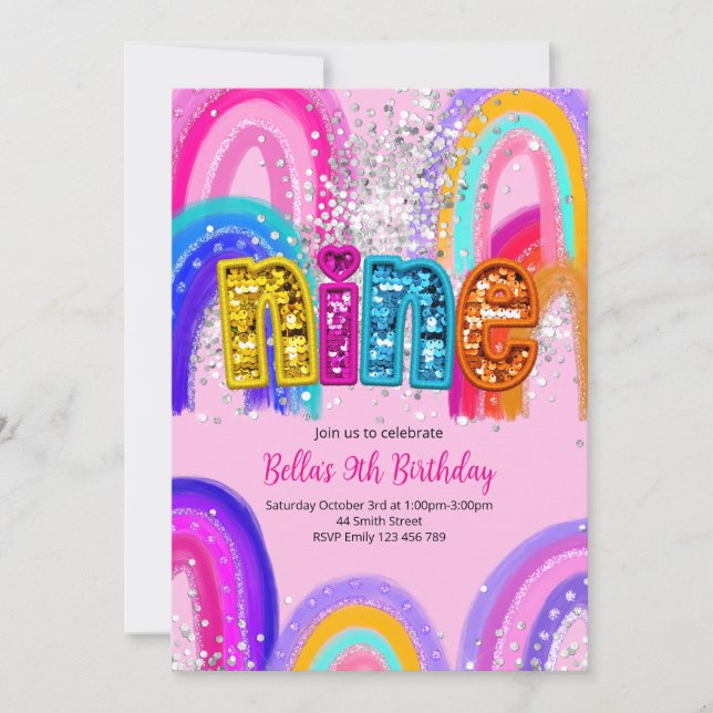 Girls 9th Birthday Invitation (Front)