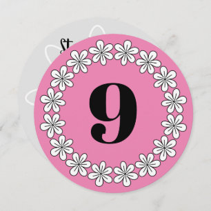 Girl's 9th Birthday party pink floral invitations