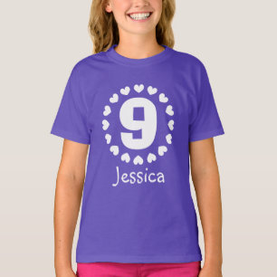 Girls 9th Birthday shirt   Age nine with hearts