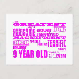 Girls 9th Birthdays : Pink Greatest 9 Year Old Postcard