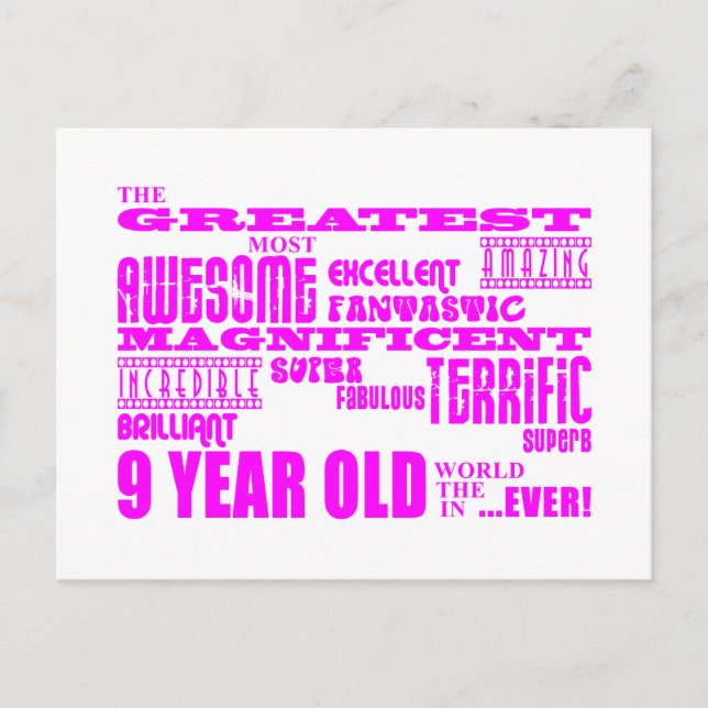 Girls 9th Birthdays : Pink Greatest 9 Year Old Postcard (Front)