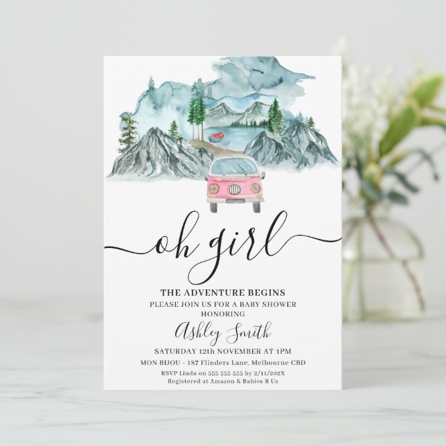  Girls Adventure Begins Wilderness Baby Shower Invitation (Standing Front)