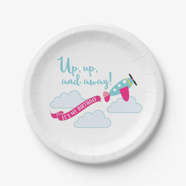 Girls Aeroplane Birthday Party Plate (Front)