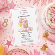 Girls Age 8 Floral Birthday Cake & Balloons