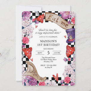 Girl's Alice In Wonderland Birthday Party  Invitation