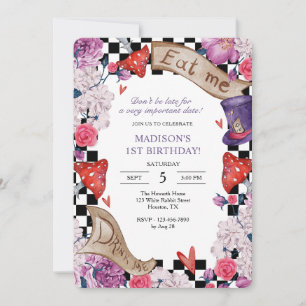 Girl's Alice In Wonderland Birthday Party Invitation