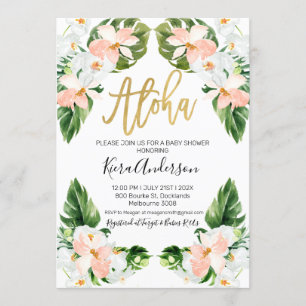 Girls aloha tropical baby shower invitation