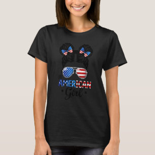 Girls American Flag Sunglasses 4th Of July Messy B T-Shirt