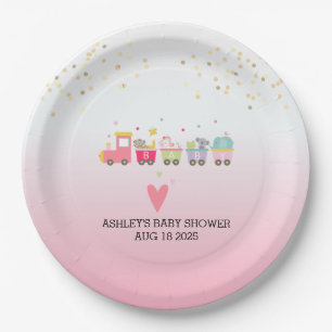 Girls Animal Train Book Theme Pink Paper Plate