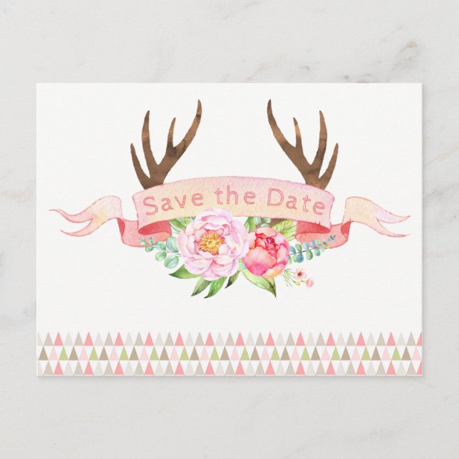 Girls Antler Baby Shower Save The Date Postcards (Front)