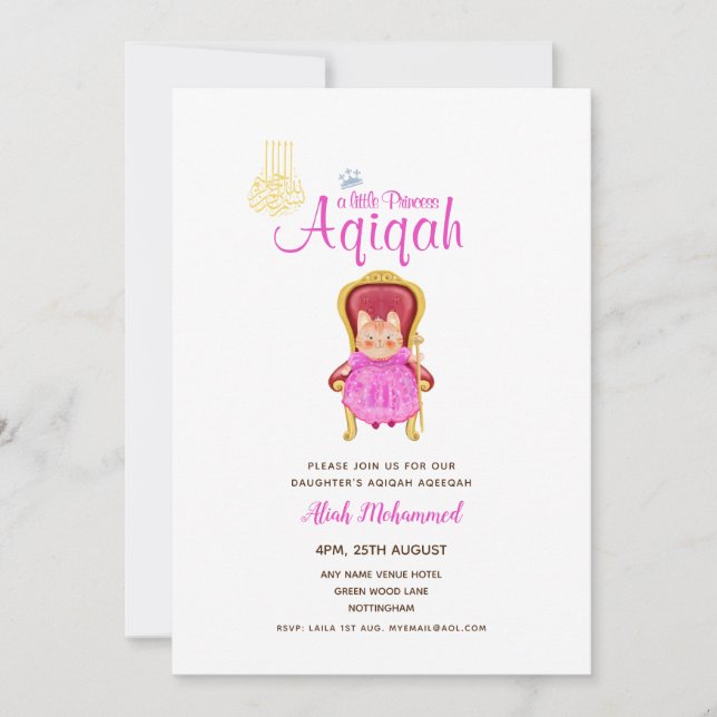 Girl's AQIQAH Baby Shower Birthday Princess Theme Invitation (Front)