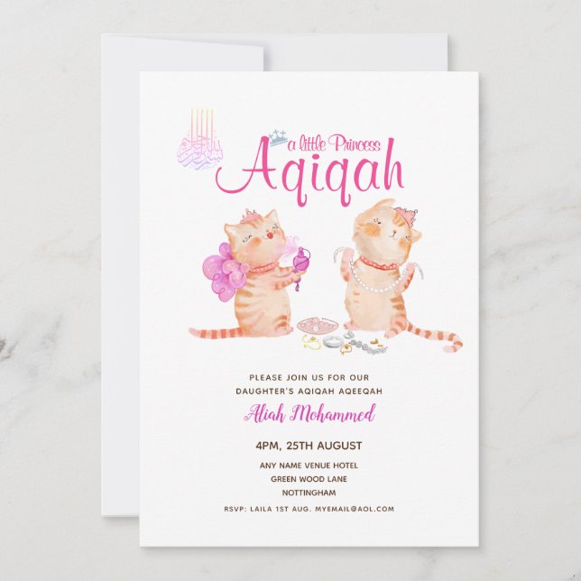 Girl's AQIQAH Baby Shower Birthday Princess Theme Invitation (Front)