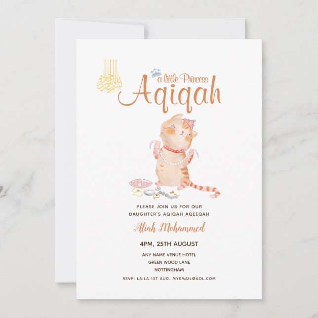Girl's AQIQAH Baby Shower Birthday Princess Theme Invitation (Front)