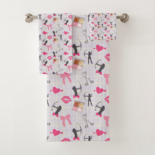 Girls Archery - Girly Hearts and Makeup Bath Towel Set