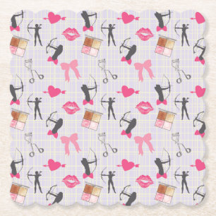 Girls Archery - Girly Hearts and Makeup Paper Coaster