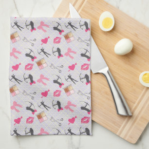 Girls Archery - Girly Hearts and Makeup Tea Towel