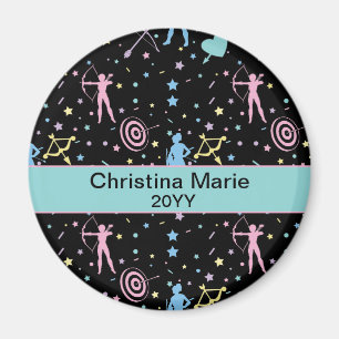 Girls Archery - Girly Hearts Stars Archer Magnet