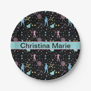 Girls Archery - Girly Hearts Stars Archer Paper Plate