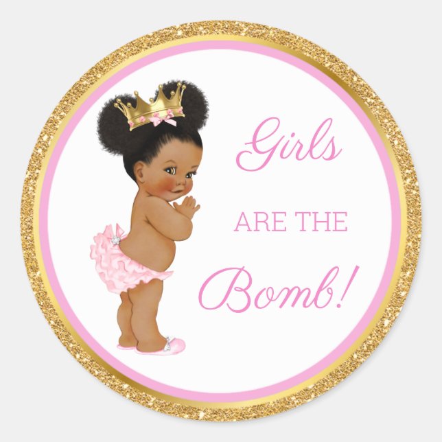 Girls Are the Bomb! Bath Gift Etc Pink Gold Classi Classic Round Sticker (Front)