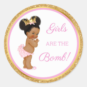 Girls Are the Bomb! Bath Gift Etc Pink Gold Classi Classic Round Sticker