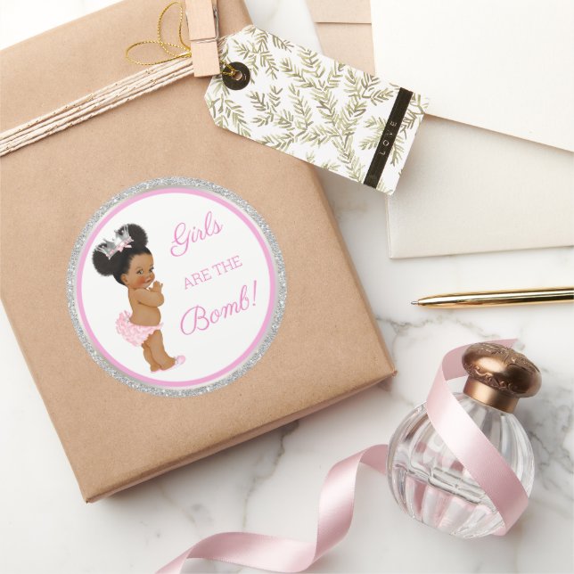 Girls Are the Bomb! Bath Gift Etc Pink Silver Classic Round Sticker (Gifting)