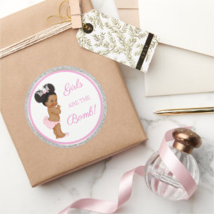 Girls Are the Bomb! Bath Gift Etc Pink Silver Classic Round Sticker