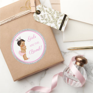 Girls Are the Bomb! Bath Gift Etc Pink Silver Classic Round Sticker