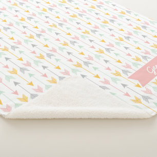 Girls Arrow Blanket   Pink, Gold, Mint, Gray