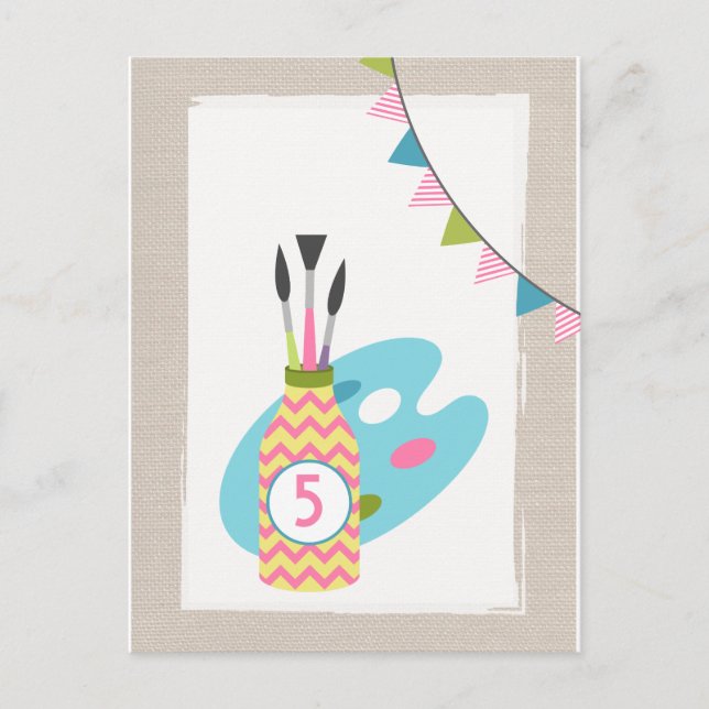 Girls Art Painting Party Birthday Postcard Invite (Front)