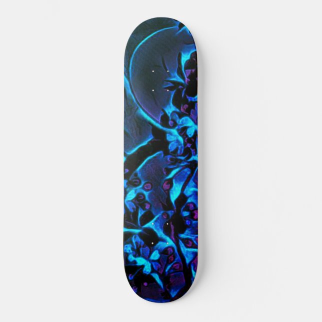 Girls Asian Inspired Blue Black Cherry Blossom Skateboard (Front)