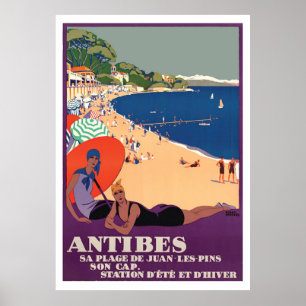 Girls at Antibes Beach, France, French Riviera Poster