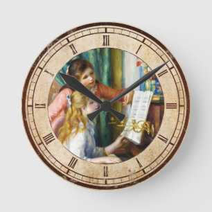Girls at the Piano Pierre Auguste Renoir painting Round Clock