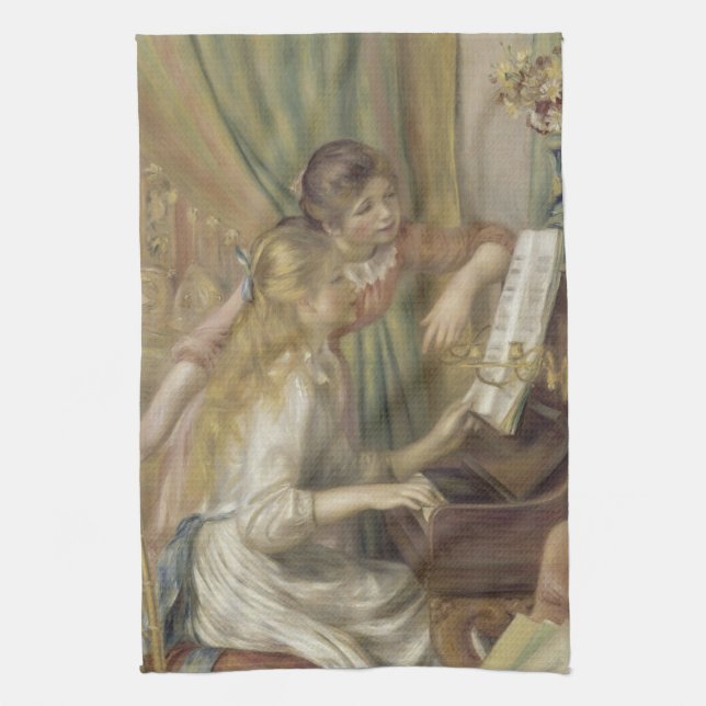 Girls at the Piano Renoir Impressionist Painting  Tea Towel (Vertical)