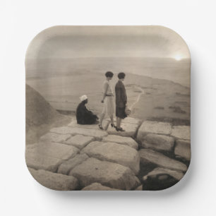 Girls Atop Khufu Pyramid in Egypt Sunrise 1920  Paper Plate
