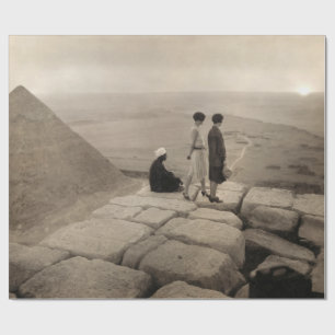 Girls Atop Khufu Pyramid in Egypt Sunrise 1920   Wrapping Paper