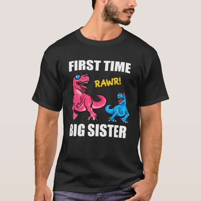 Girls Baby Announcement Dinosaur  First Time Big S T-Shirt (Front)