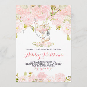 Girls Baby fox Baby Shower Invitations