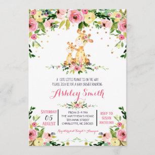 Girls Baby Giraffe Baby Shower Invitations