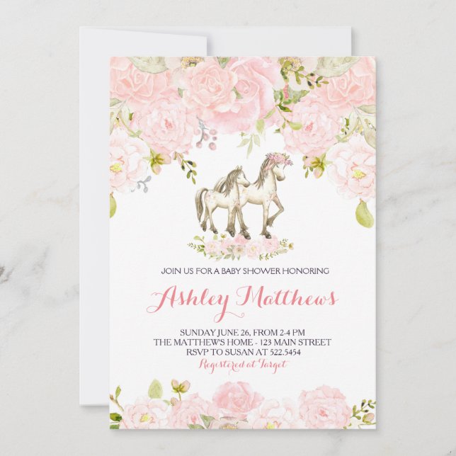 Girls Baby horse Baby Shower Invitations (Front)