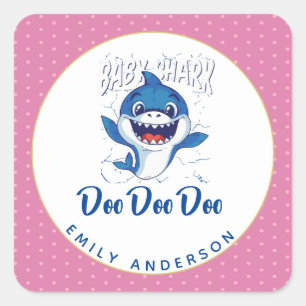 Girls BABY SHARK Shower Doo Cute Pink Customised Square Sticker